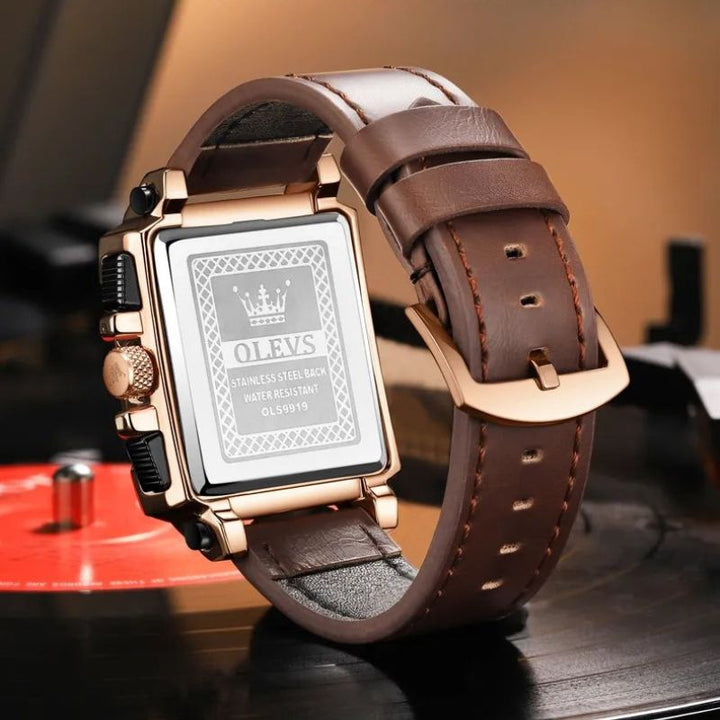 Stylish Square Dial Chronograph Timepiece