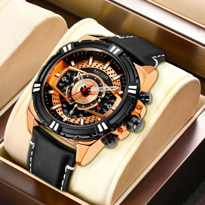 Premium Quartz Chronograph Military-Style Leather Watch