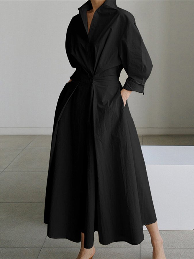 Brynn - Stylish A-Line Swing Dress with Polo Collar