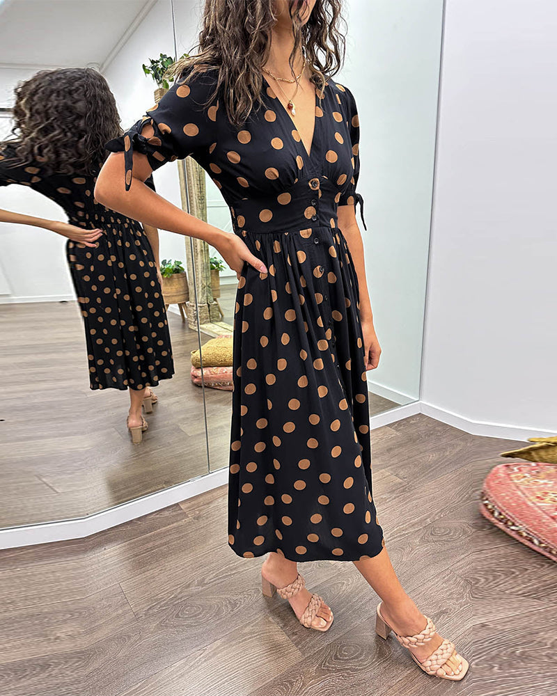 Summer Midi Dress with Polka Dot V-Neck - Sydney