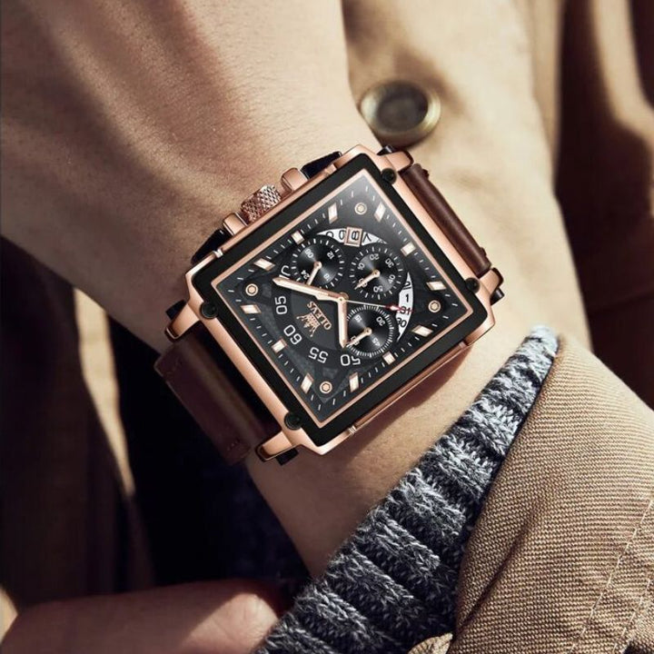 Stylish Square Dial Chronograph Timepiece
