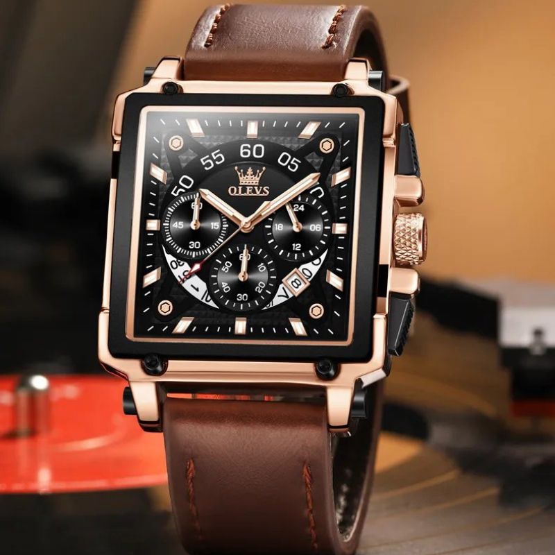 Stylish Square Dial Chronograph Timepiece