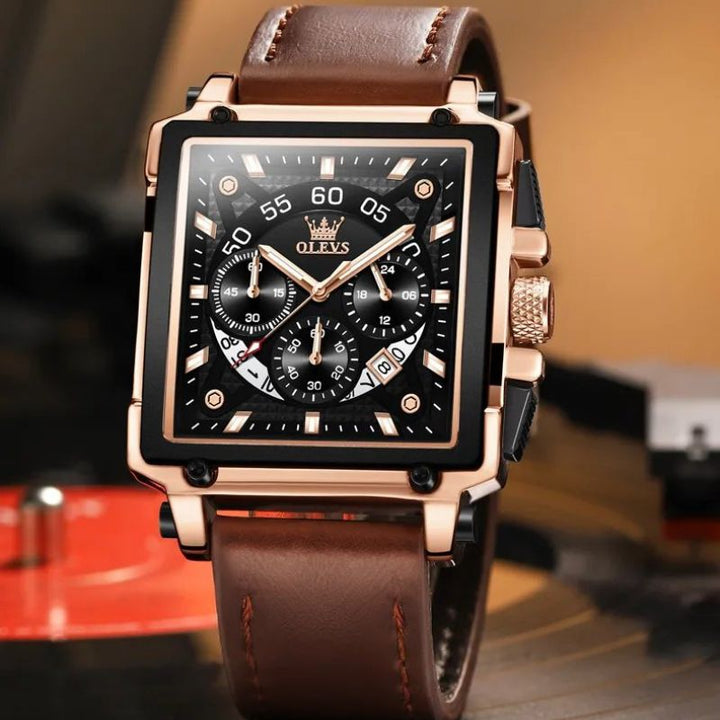 Stylish Square Dial Chronograph Timepiece