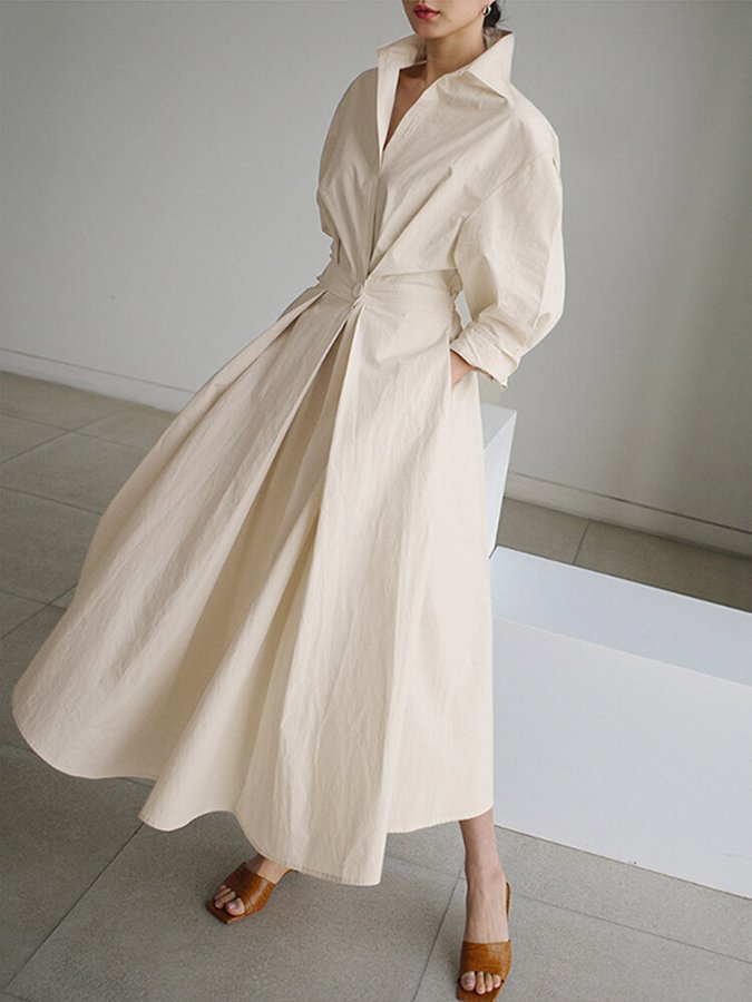 Brynn - Stylish A-Line Swing Dress with Polo Collar