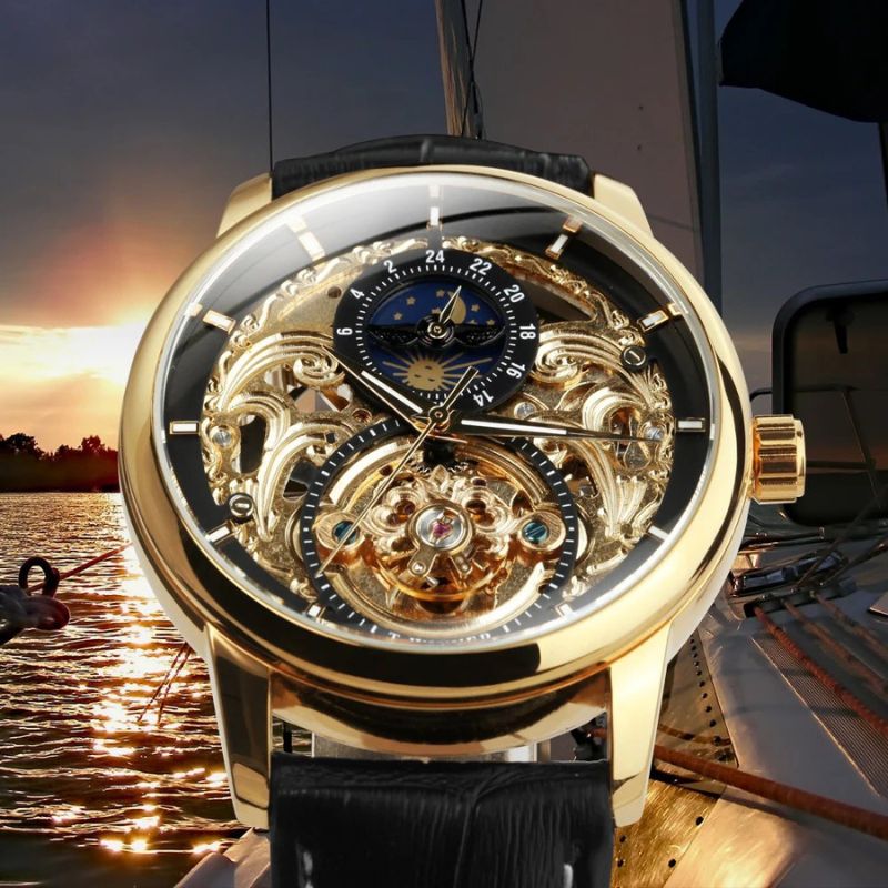 Automatic Skeleton Watch with Moon Phase Display