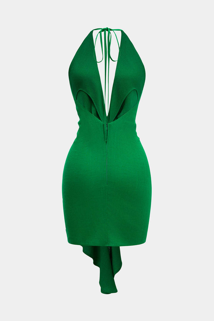 V-Neck Mini Dress with Tie Front in Linen