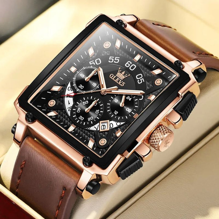 Stylish Square Dial Chronograph Timepiece