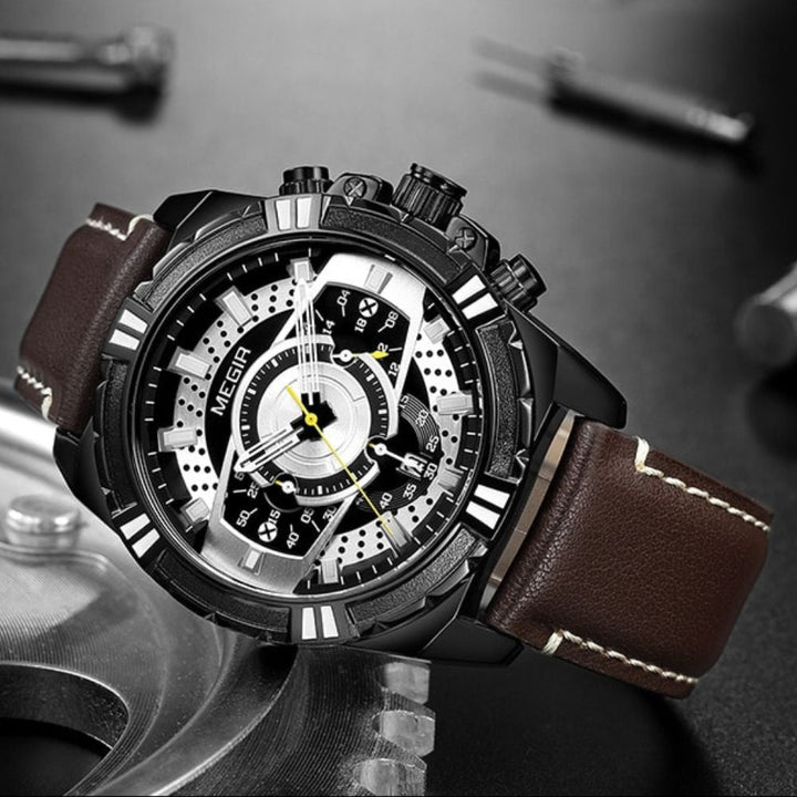 Premium Quartz Chronograph Military-Style Leather Watch