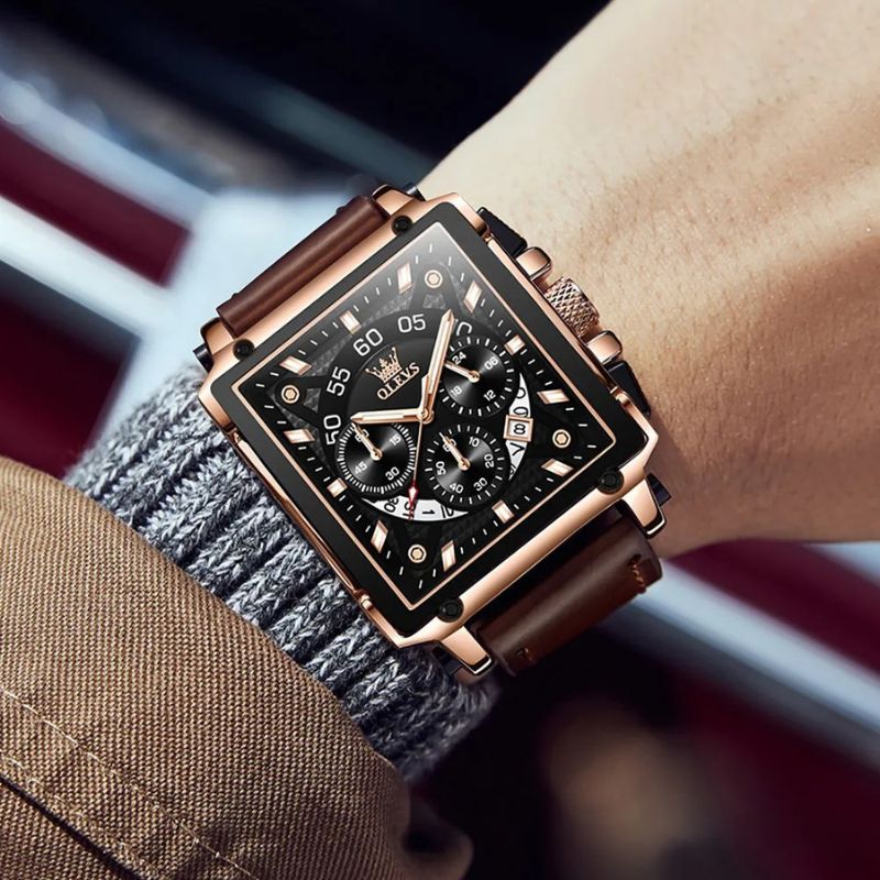 Stylish Square Dial Chronograph Timepiece