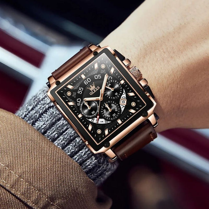 Stylish Square Dial Chronograph Timepiece