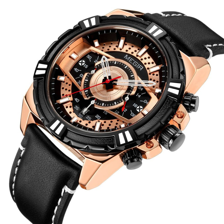 Premium Quartz Chronograph Military-Style Leather Watch