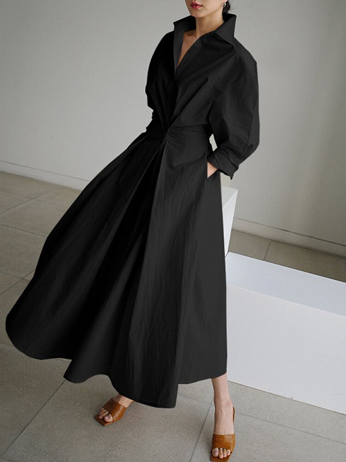 Brynn - Stylish A-Line Swing Dress with Polo Collar