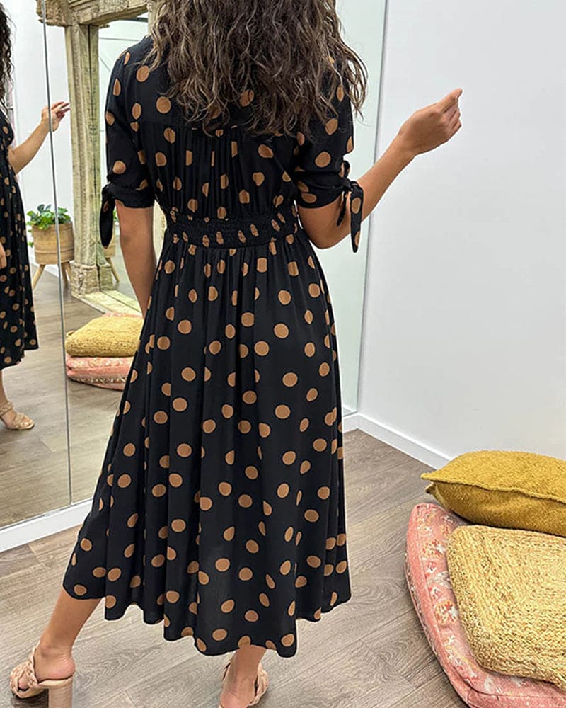 Summer Midi Dress with Polka Dot V-Neck - Sydney