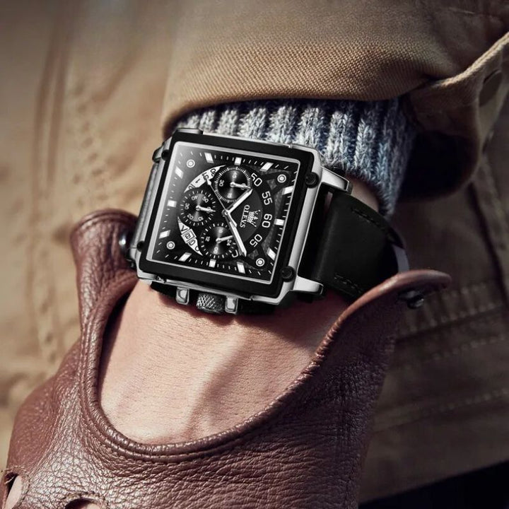 Stylish Square Dial Chronograph Timepiece