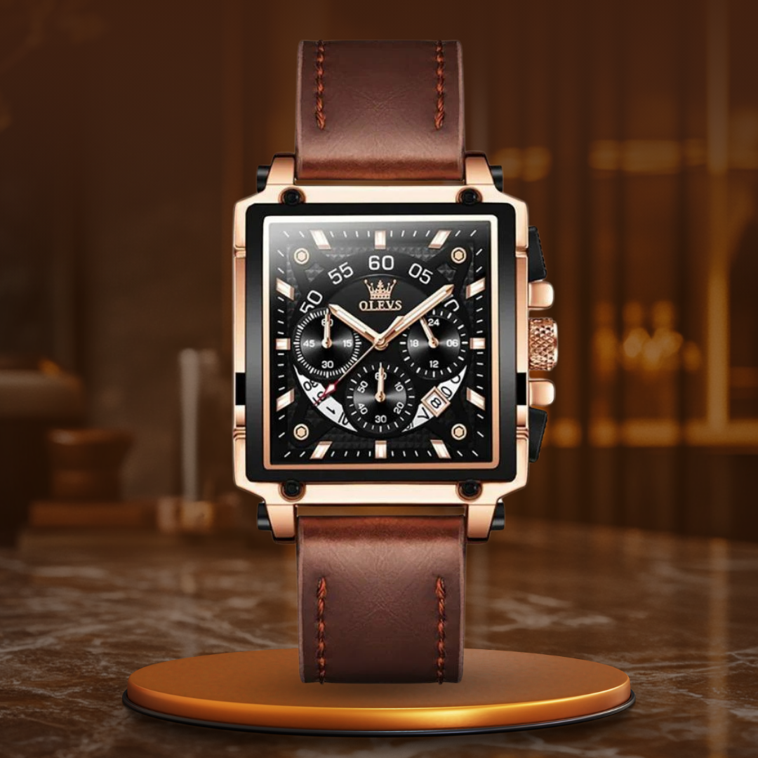 Stylish Square Dial Chronograph Timepiece