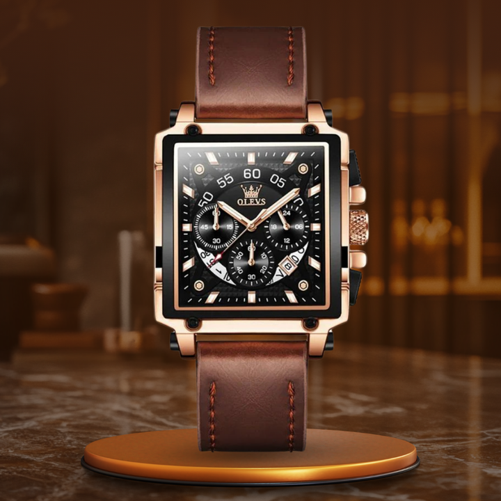 Stylish Square Dial Chronograph Timepiece