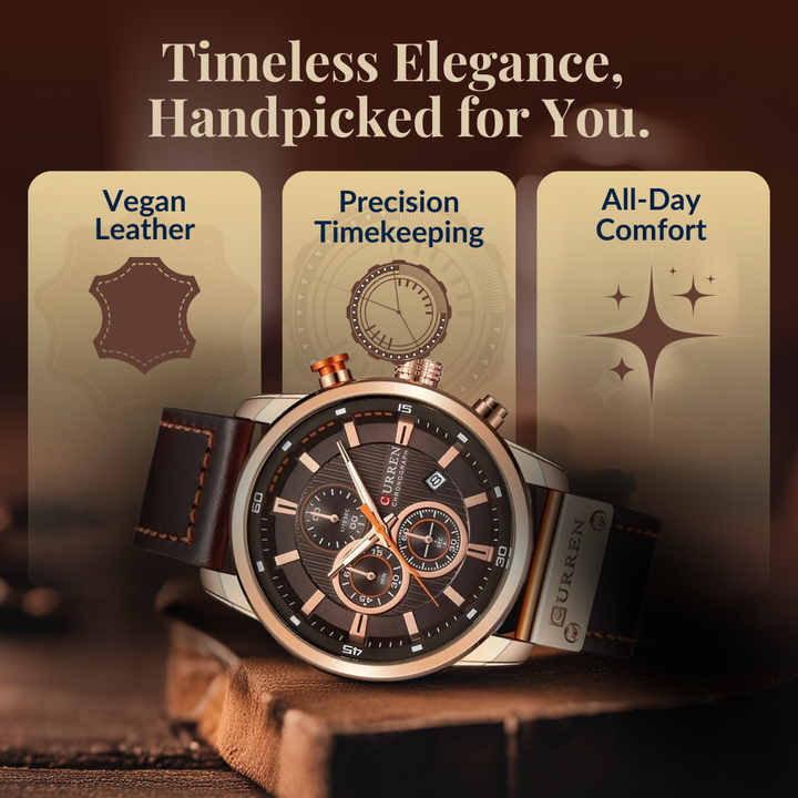 Sophisticated Leather-Banded Quartz Watch