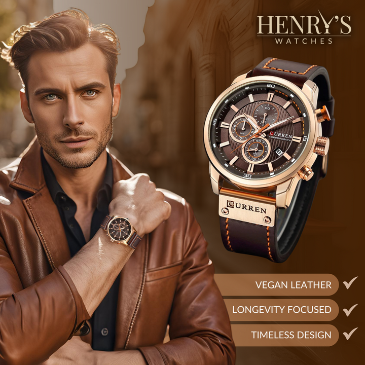 Sophisticated Leather-Banded Quartz Watch