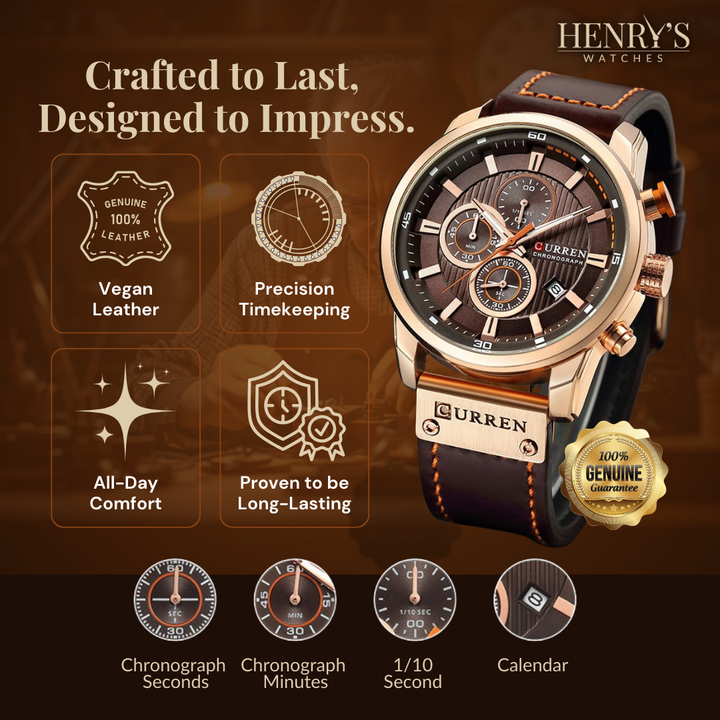 Sophisticated Leather-Banded Quartz Watch