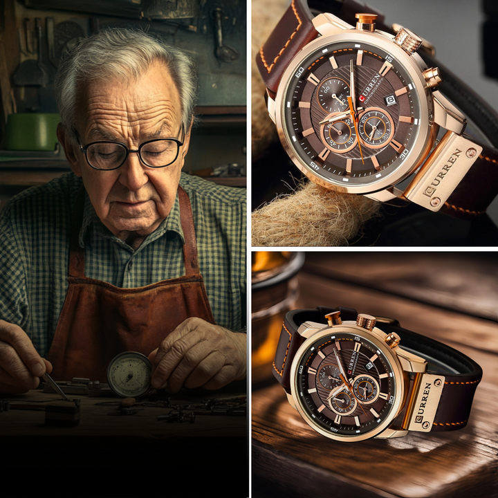 Sophisticated Leather-Banded Quartz Watch
