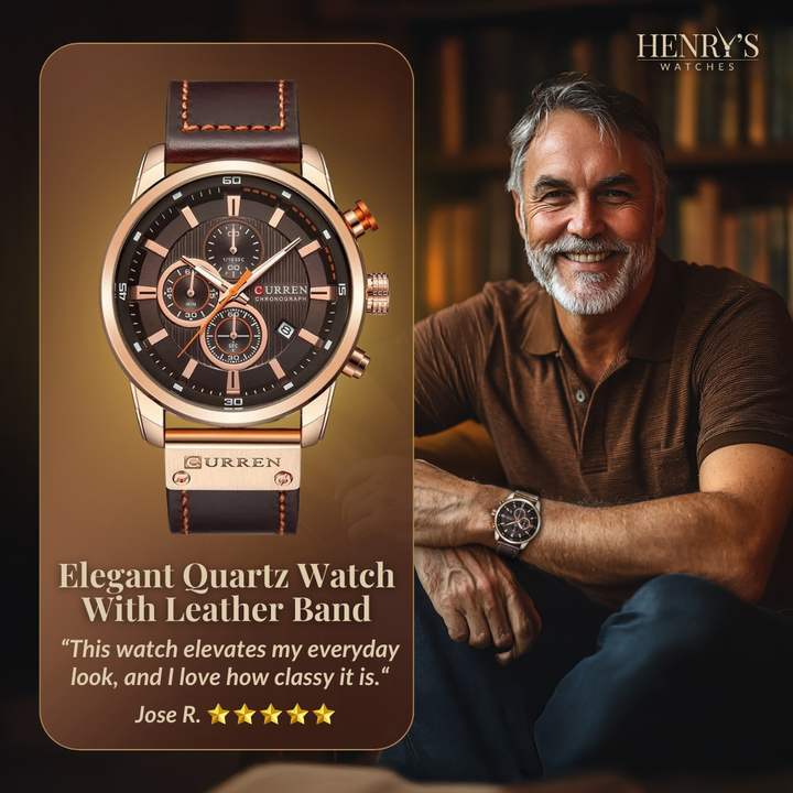 Sophisticated Leather-Banded Quartz Watch