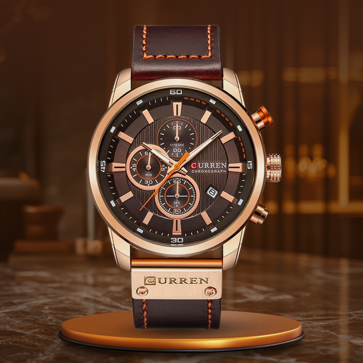 Sophisticated Leather-Banded Quartz Watch