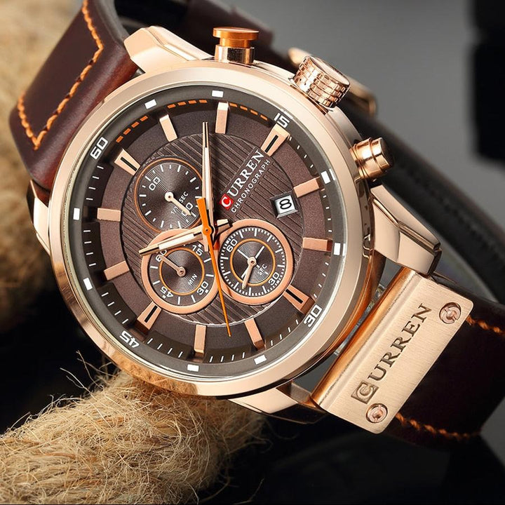 Sophisticated Leather-Banded Quartz Watch