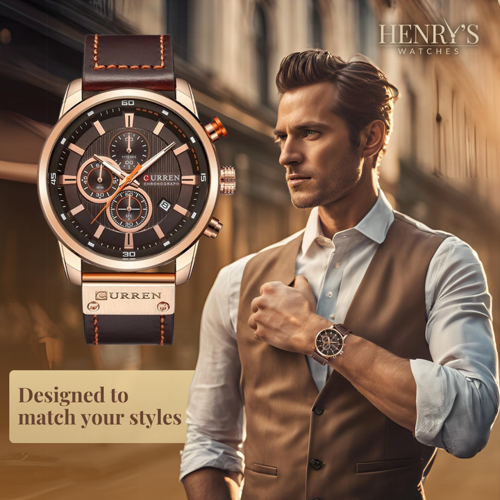 Sophisticated Leather-Banded Quartz Watch