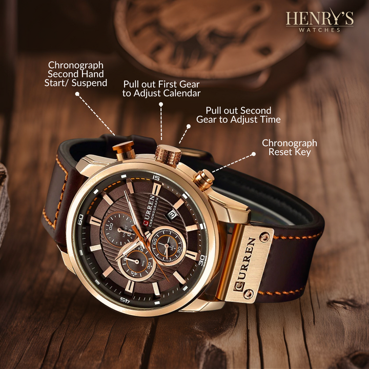Sophisticated Leather-Banded Quartz Watch