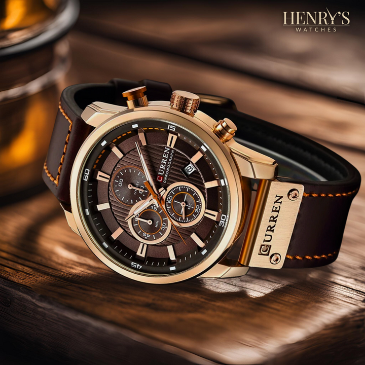 Sophisticated Leather-Banded Quartz Watch