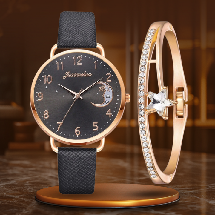 Celestial Moon Phase Watch and Bracelet Set