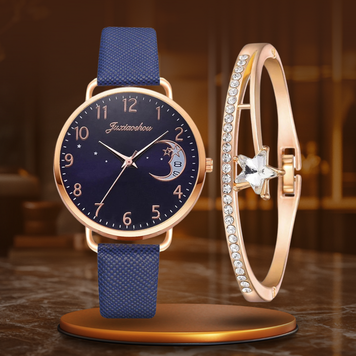 Celestial Moon Phase Watch and Bracelet Set