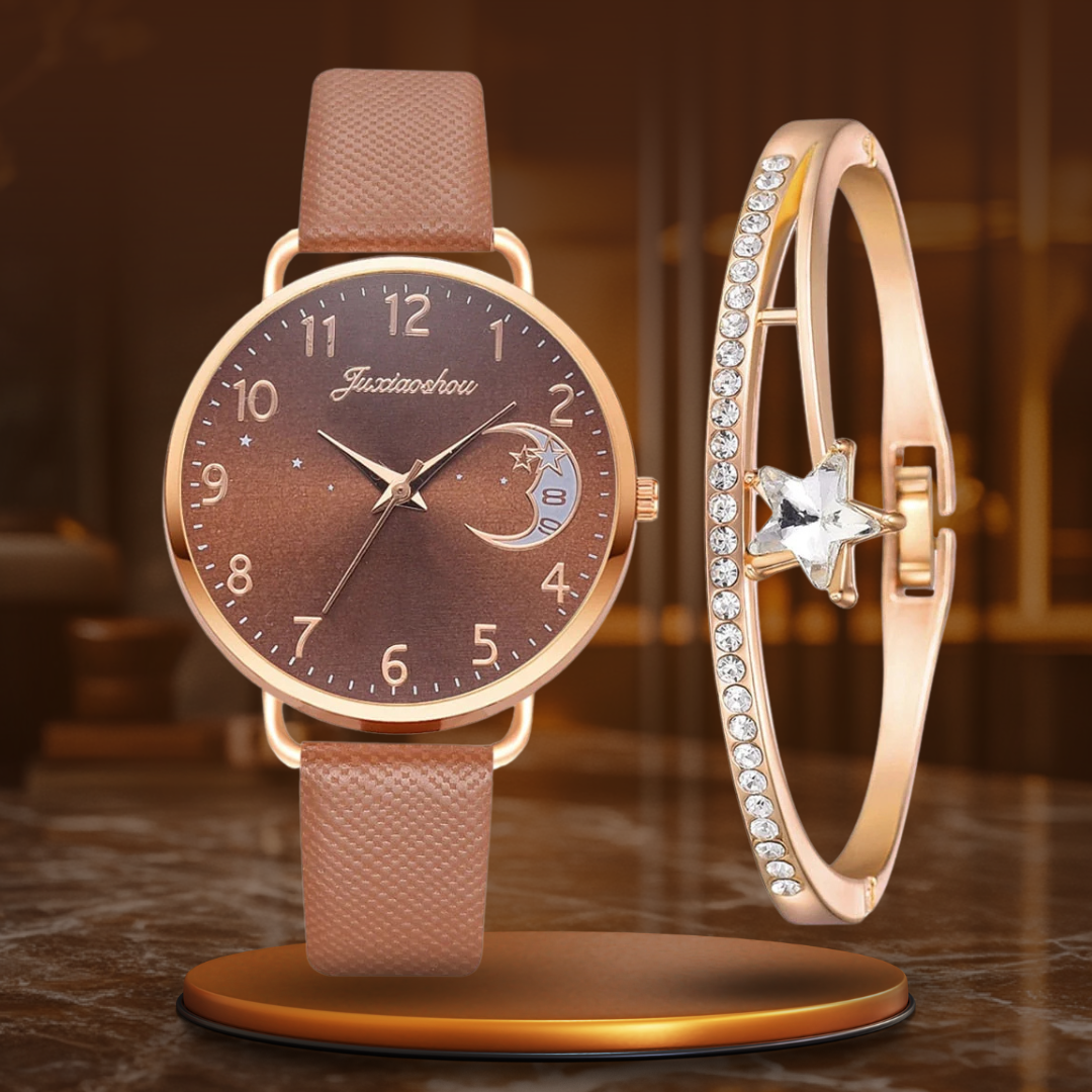 Celestial Moon Phase Watch and Bracelet Set
