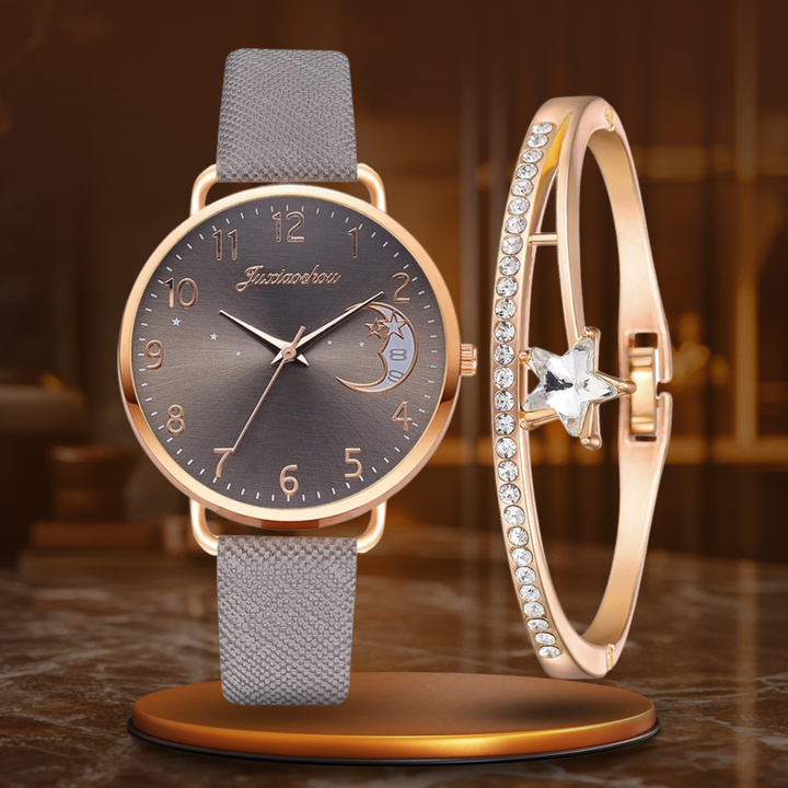 Celestial Moon Phase Watch and Bracelet Set