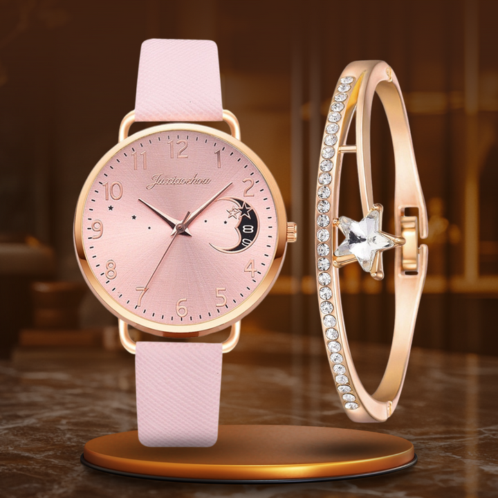 Celestial Moon Phase Watch and Bracelet Set