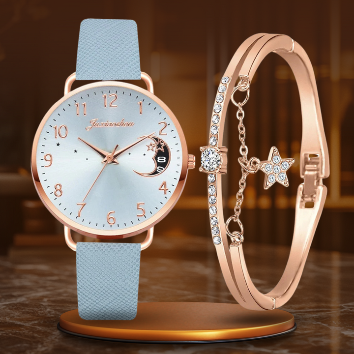 Celestial Moon Phase Watch and Bracelet Set