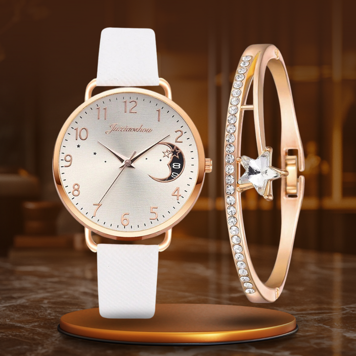 Celestial Moon Phase Watch and Bracelet Set