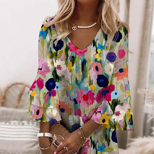 Tabitha - V-Neck Mini Dress with Romantic Floral Print