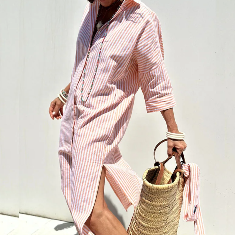 Hazel - Elegant Striped Midi Dress for Ultimate Comfort