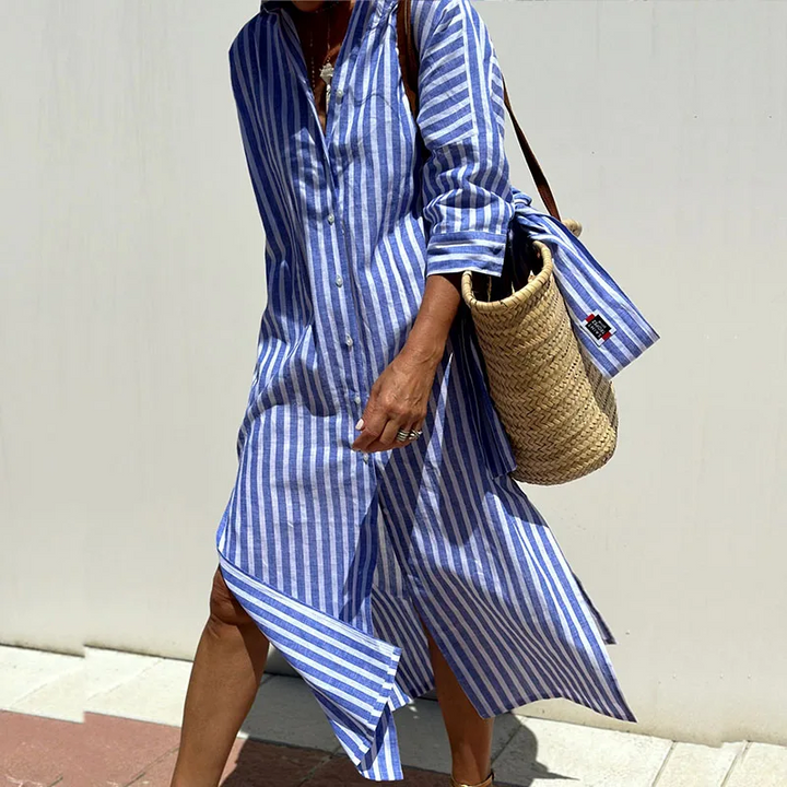 Hazel - Elegant Striped Midi Dress for Ultimate Comfort