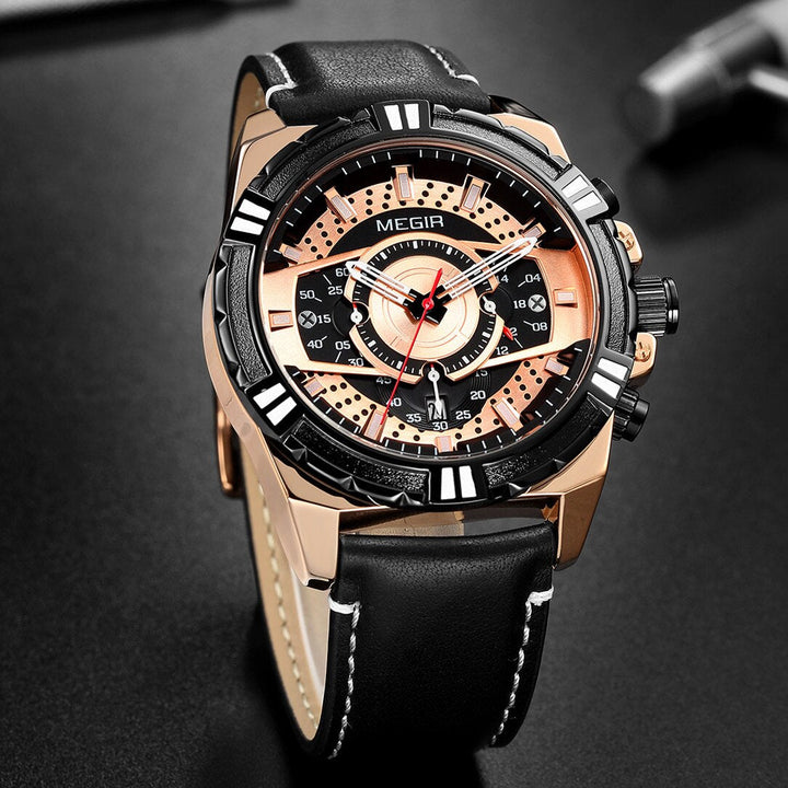 Premium Quartz Chronograph Military-Style Leather Watch