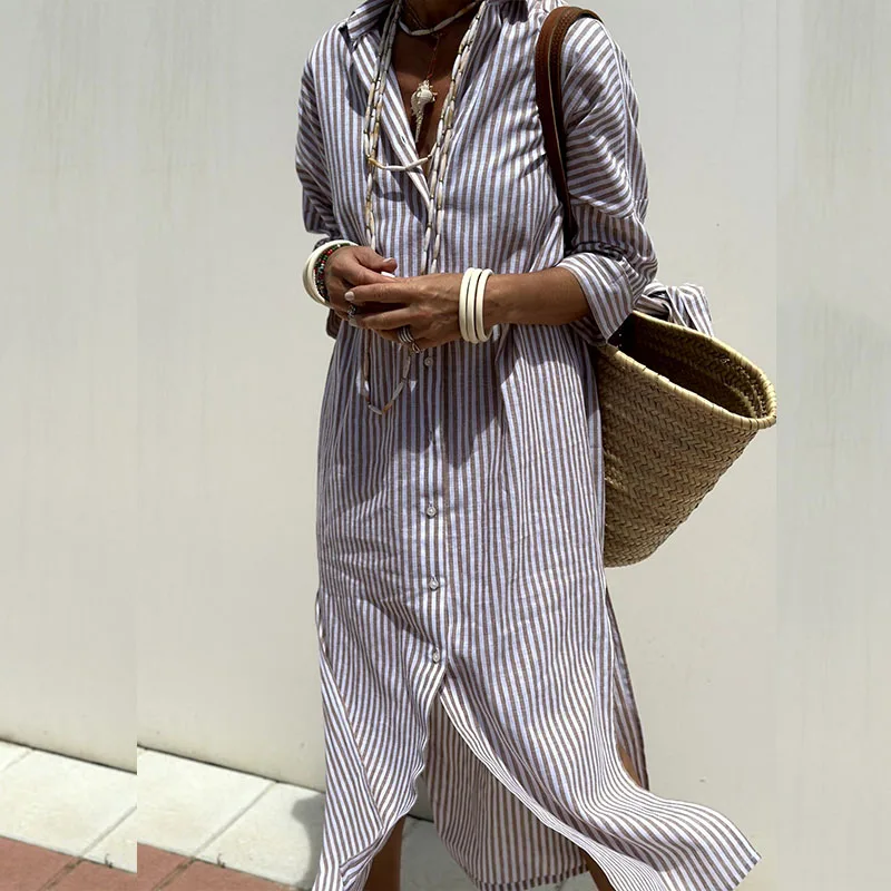Hazel - Elegant Striped Midi Dress for Ultimate Comfort
