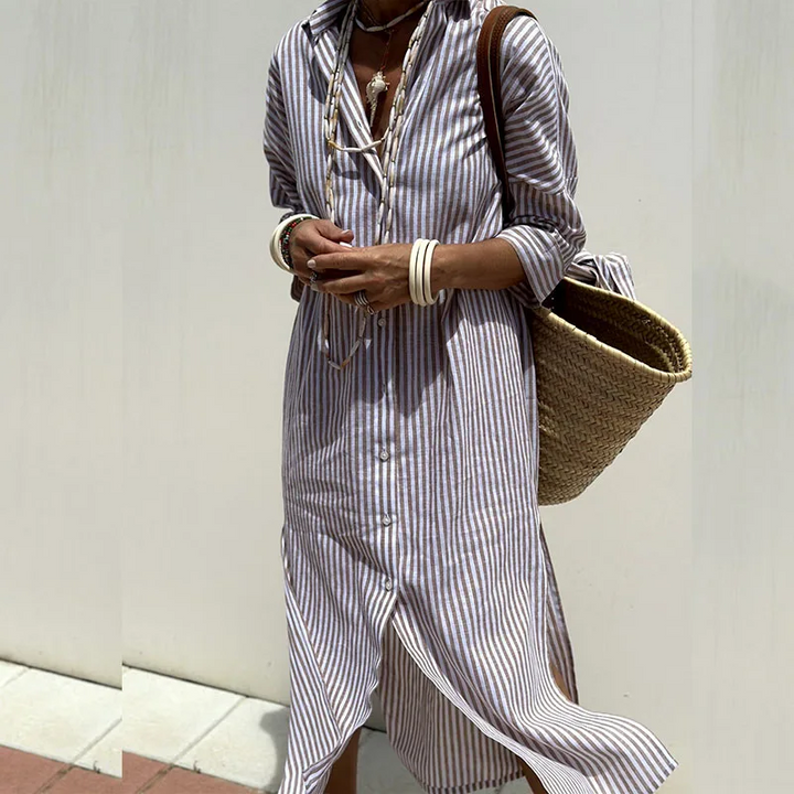 Hazel - Elegant Striped Midi Dress for Ultimate Comfort